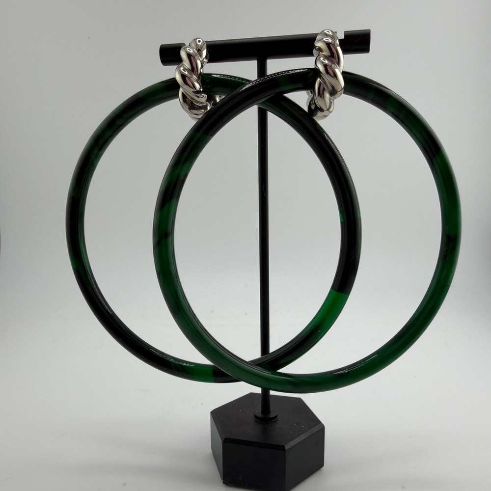 Balenciaga Green and Silver Hoop Earrings